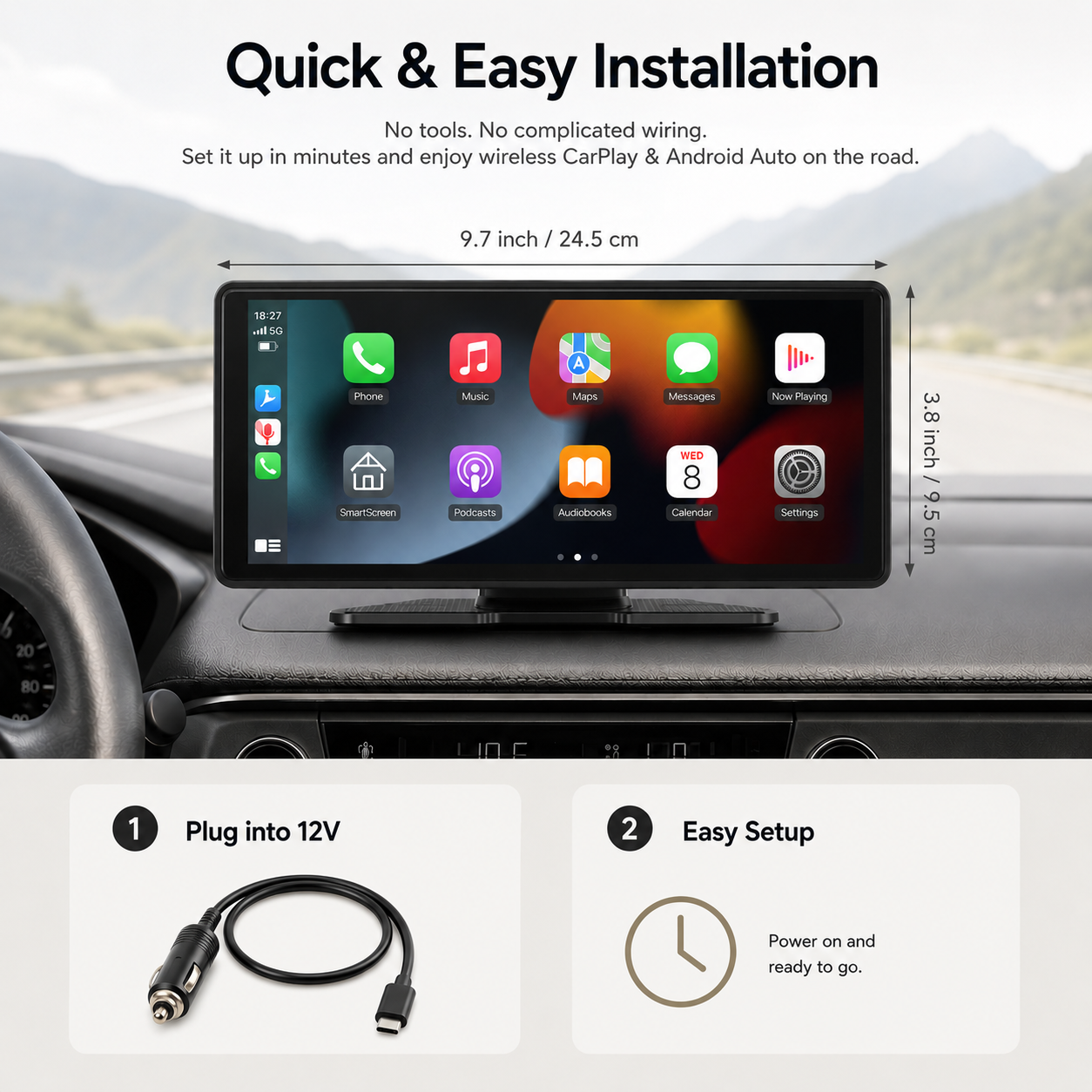 Portable Wireless CarPlay Screen for Any Car
