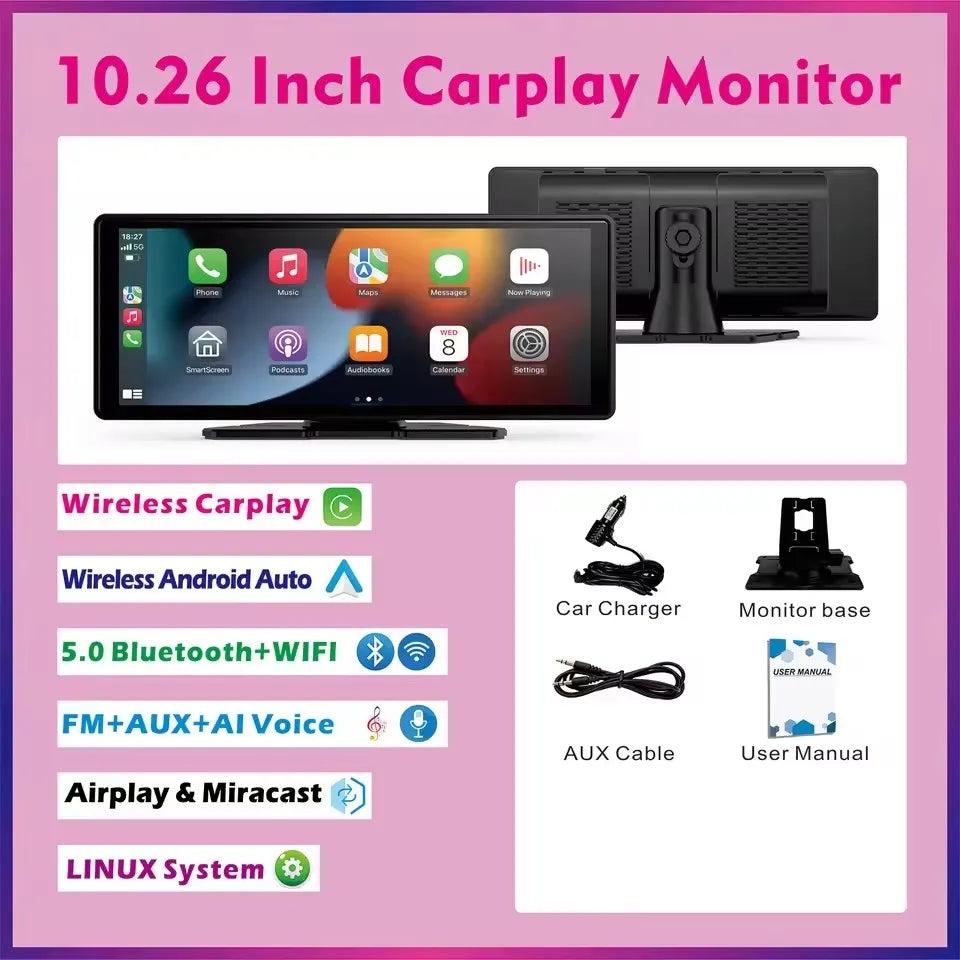 Portable Wireless CarPlay Screen for Any Car