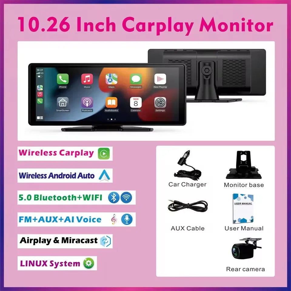 Portable Wireless CarPlay Screen for Any Car