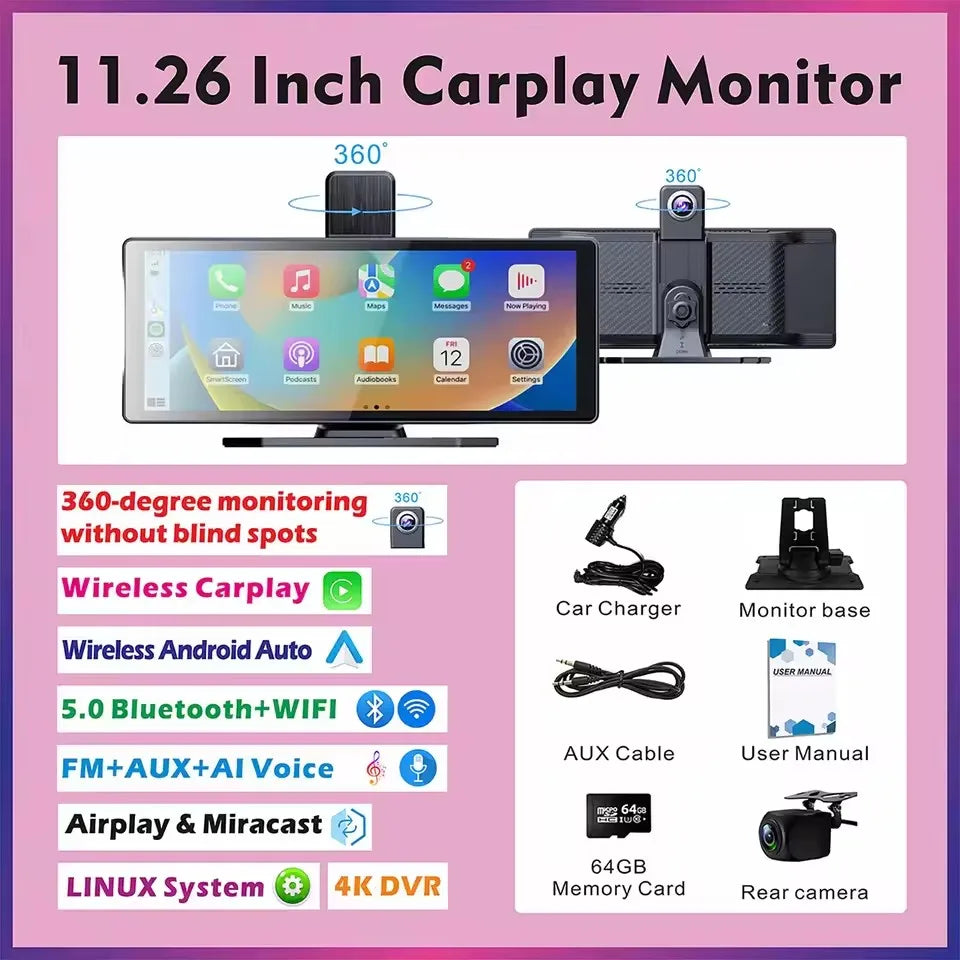 Portable Wireless CarPlay Screen for Any Car